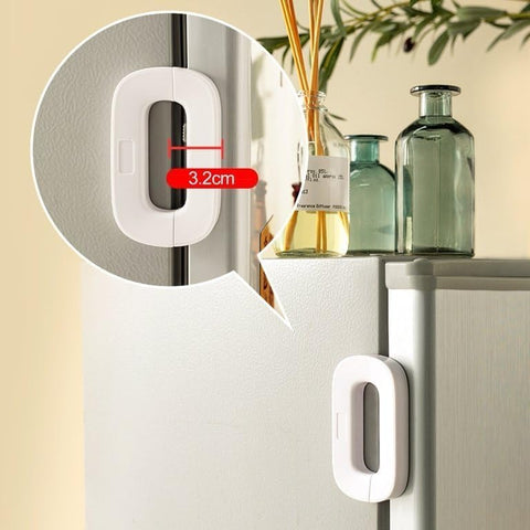 Child Safety Refrigerator Lock – Self Adhesive Fridge And Freezer Door Lock With Double Safety Button And Easy One Hand Operation